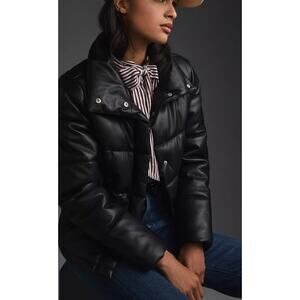 Avec Les Filles Faux Leather Black Puffer Jacket Size XS NWT Oversized